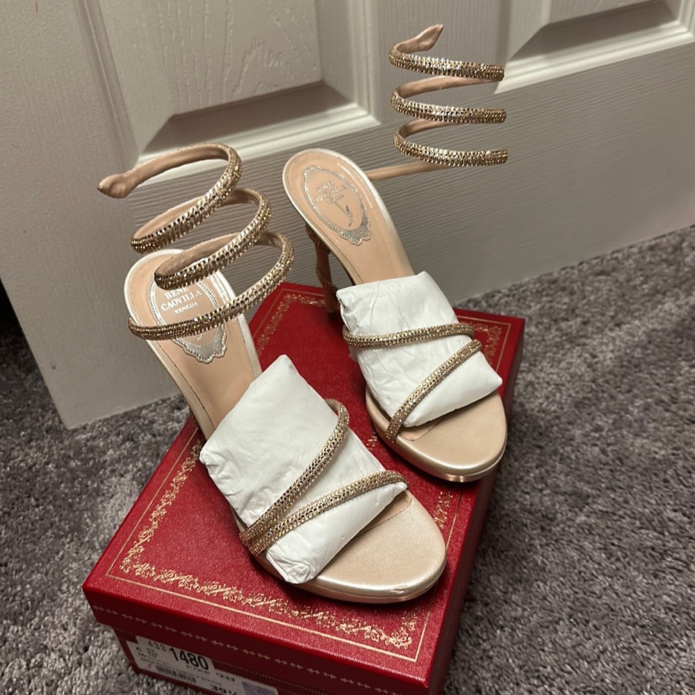 Rene Caovilla Nude Satin Silk Strass heels